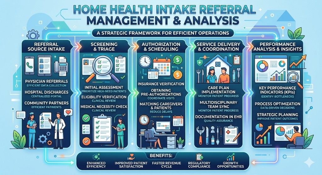 Referral Management for Home Health Owners: A Simple Operating System From First Call to SOC-Ready: home health intake referral management framework—referral source intake through screening, authorization, service delivery, and performance analysis
